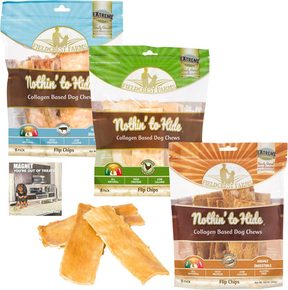 Premium quality imported Fieldcrest Farms dog treats variety pack display