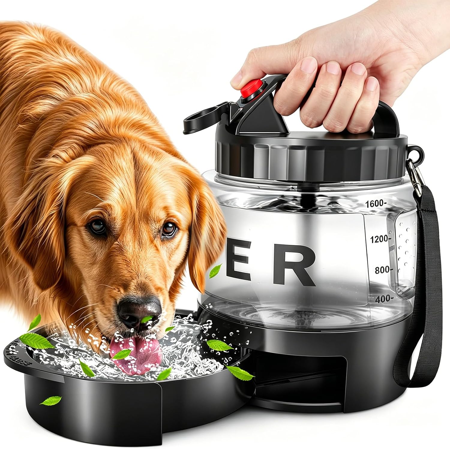 77oz Portable Dog Water Bottle, Camping Essentials, Large Travel Bottle with Pull-Out Drinking Bowl, Portable Beach Accessories, Car Water Container for Dogs, BPA Free - Black - Image 11