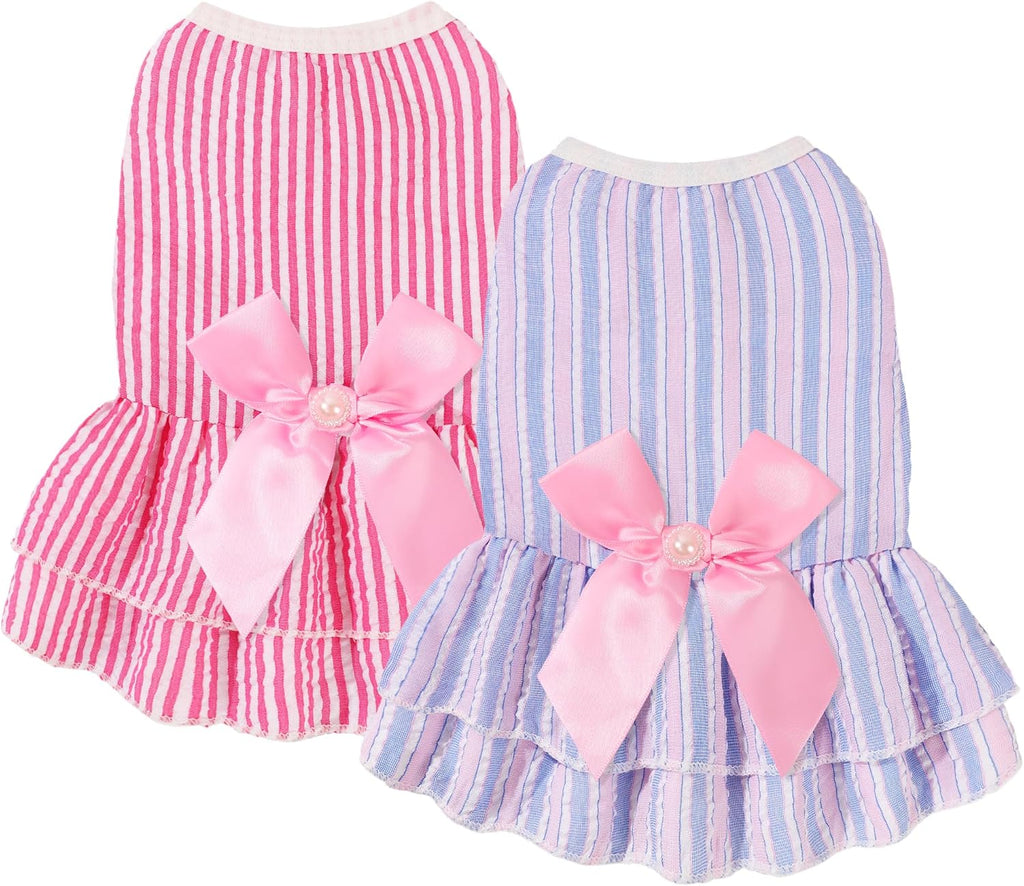Dog Dress, Cute Pet Princess Dresses with Bright Color Design, Sweet Bowknot, Dog Clothes for Small Dogs Girl, Breathable & Lightweight, for Spring Summer, 2 Pack (Pink Purple, XX-Small) - Image 11