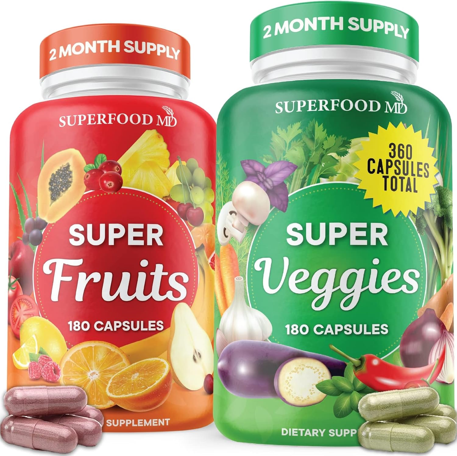 Superfood MD Fruit and Veggie Supplement front view bottles for daily nutrient intake