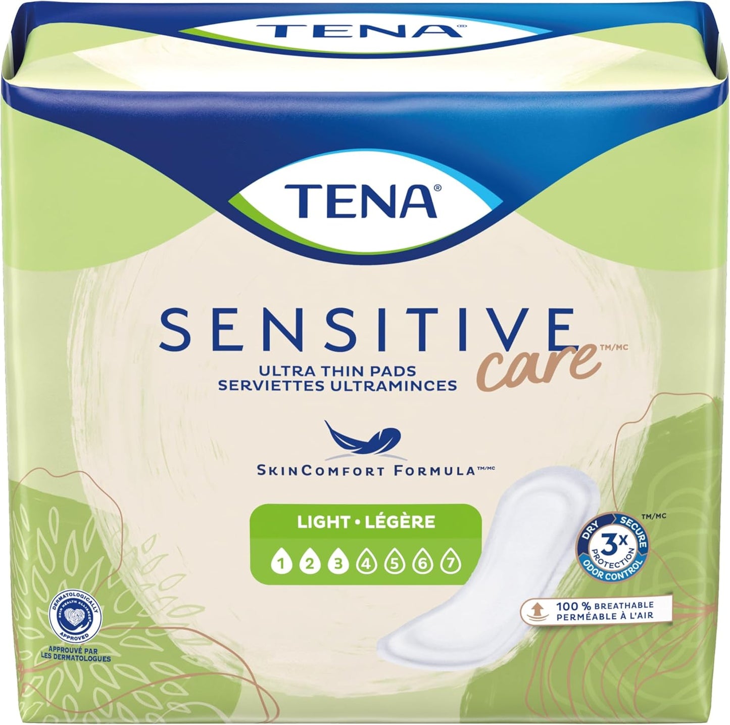 TENA Intimates Ultra Thin Light Bladder Leakage Pad packaging front view for light absorbency.