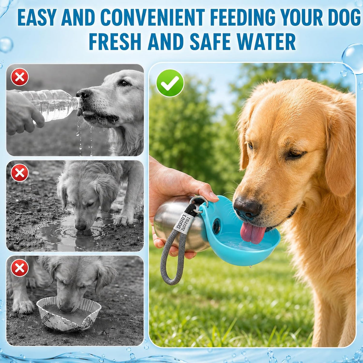 KLINNA 2 in 1 dog travel bottle dispensing water into silicone tray