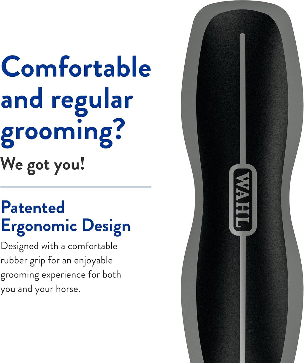 Wahl equine brush highlighting the ergonomic rubber grip handle