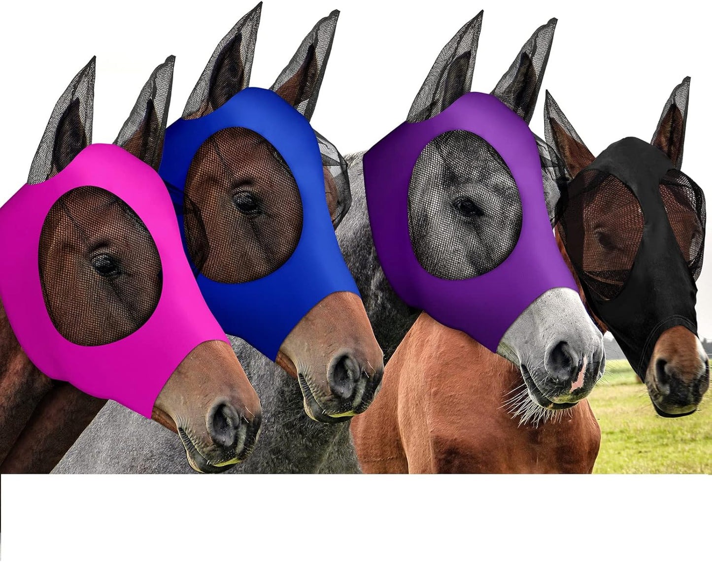 Frienda 4 Pcs Horse Fly Masks with Ears UV Protection Elastic Horse Mask Breathable Comfortable Fly Mask for Adult Horses, Protect from Summer Insect(Medium,Black, Gray, Blue, Mint Green) - Image 9