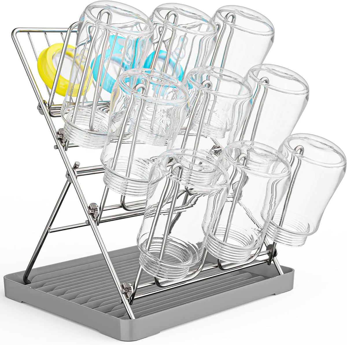 Solvrix vertical baby bottle drying rack front view with hooks