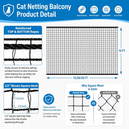 Close up of durable chew resistant cat balcony safety screen