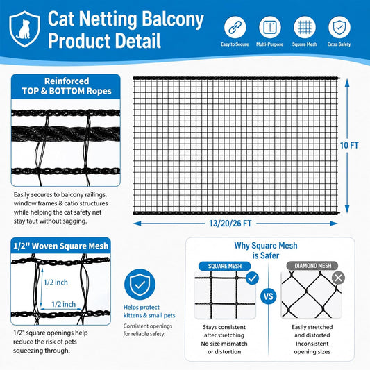 Close up of durable chew resistant cat balcony safety screen