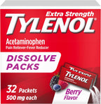 Tylenol Extra Strength Dissolve Powder Packs, 500 mg Acetaminophen Pain Reliever & Fever Reducer Medicine, Fast Relief for Minor Aches & Pains, Ibuprofen- & Aspirin-Free, On-the-Go Berry Flavor, 32 Ct - Image 1