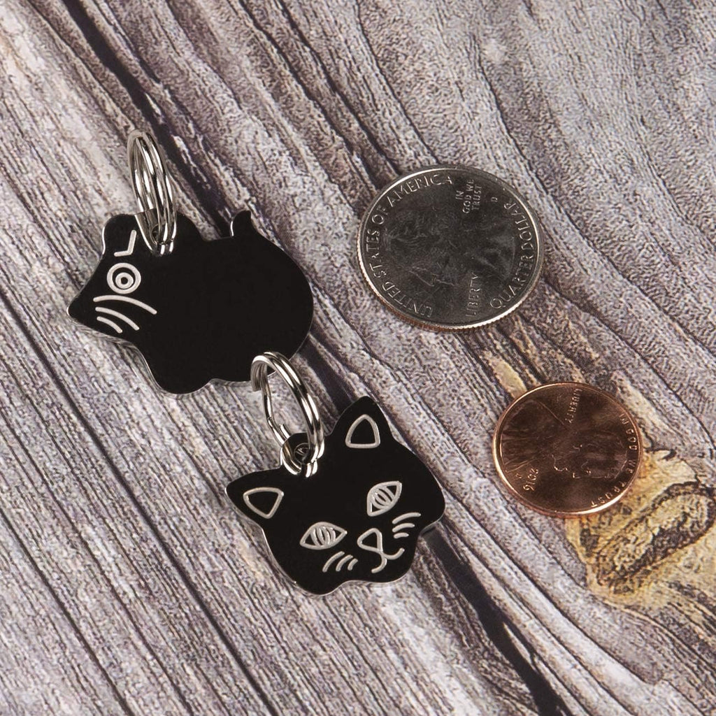 Custom engraved cat collar tag showing laser text clarity