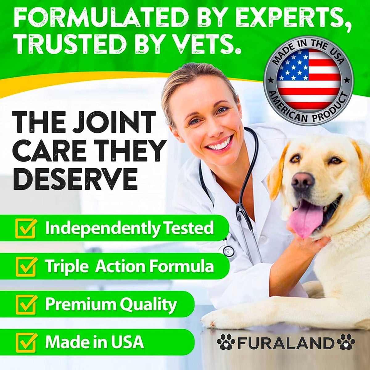 USA imported Furaland pet wellness joint supplement jar side view