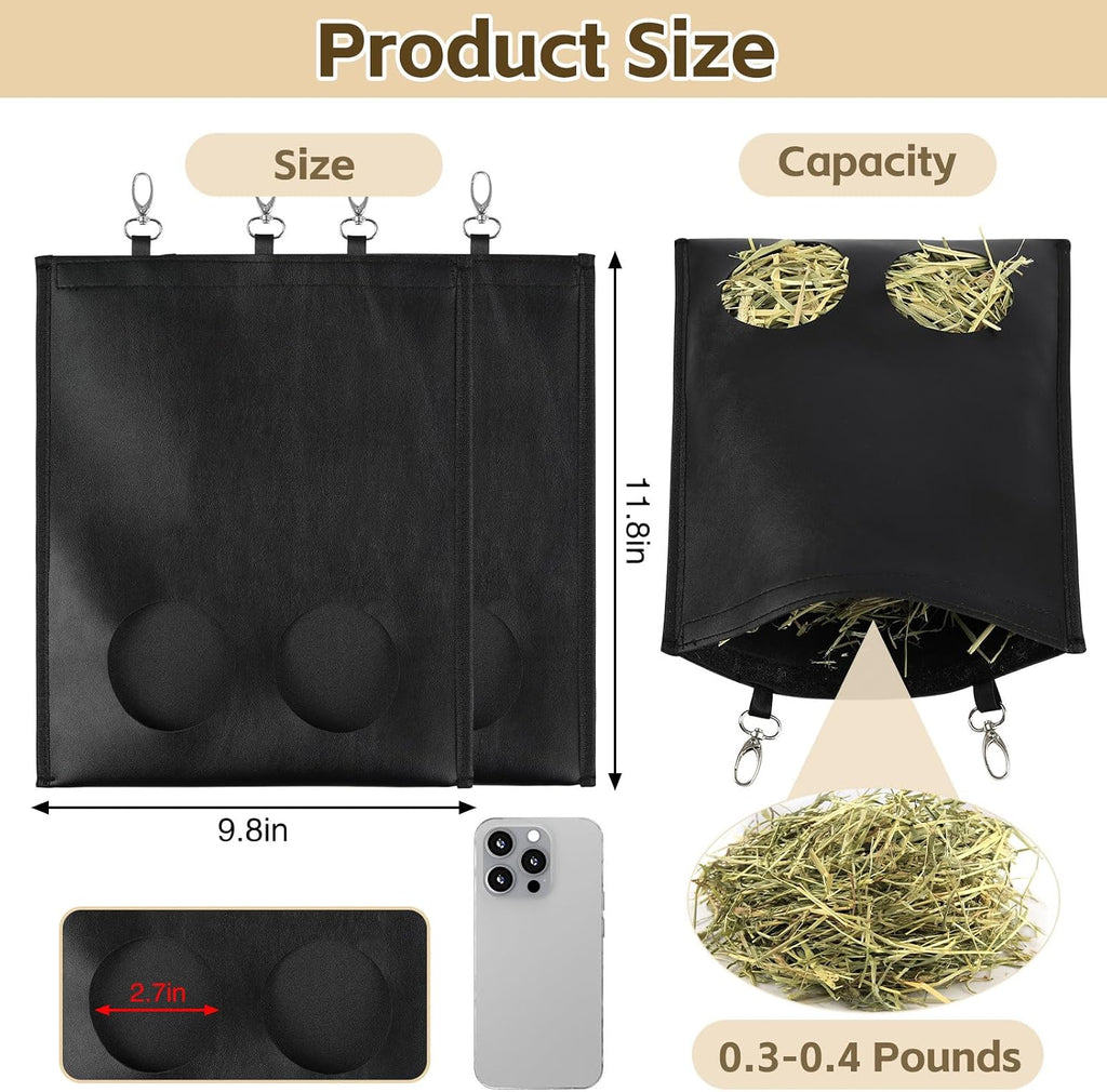 2Pcs Hanging Hay Feeder Bag for Guinea Pigs, Capacity of 0.35 Pounds of Hay, 11.8 x 9.8 Inch Bilayer Harmless Artificial Leather, 2-Hole Washable Hay Feeding Pouch for Small Rabbit, Chinchillas - Image 2