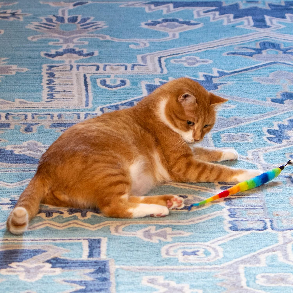 Squishy Face Studio rainbow cat teaser wand replacement lures pack of two showing secure loop attachment design