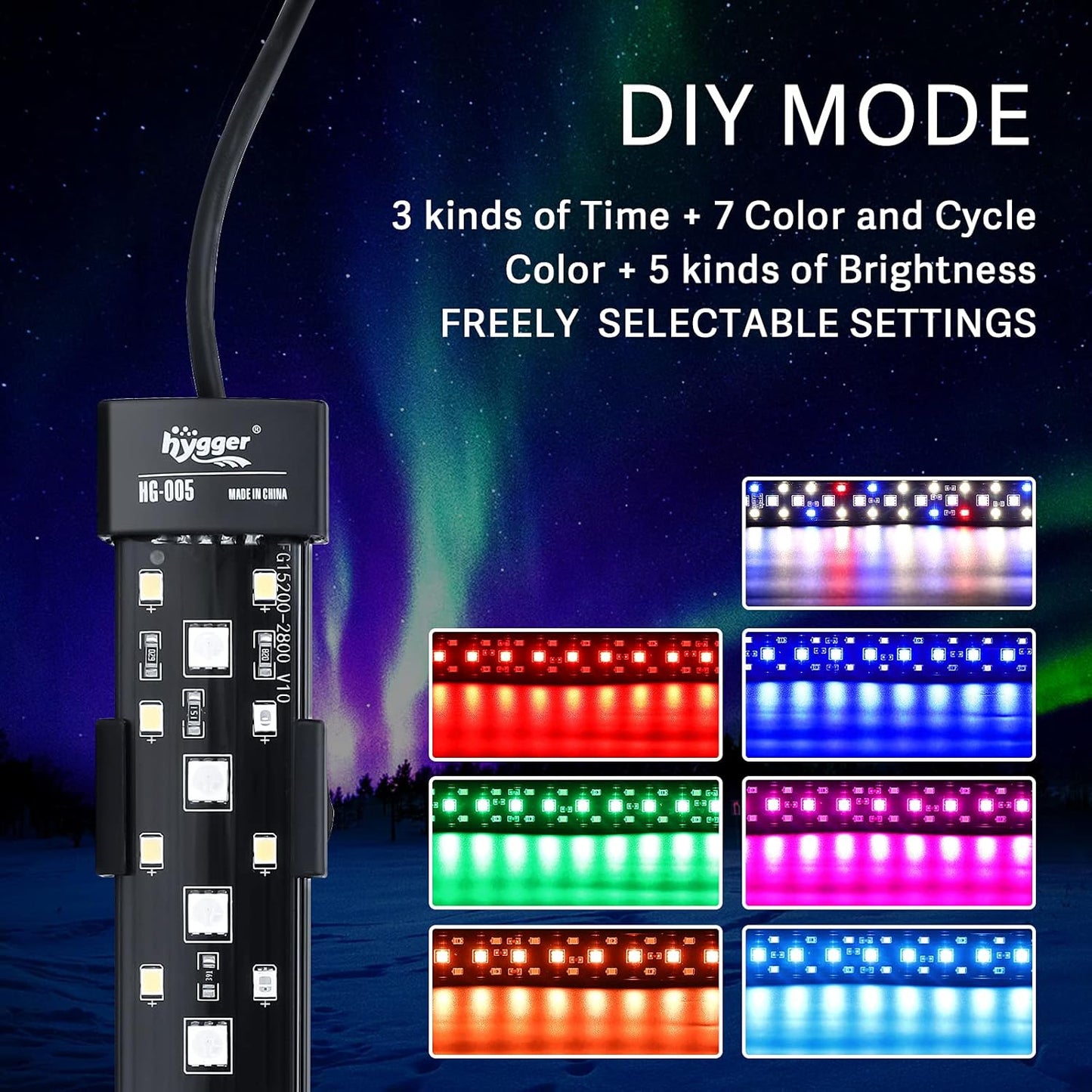 Hygger aquarium LED light showing 24/7 natural light cycle transition