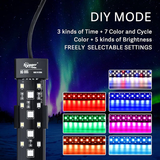 Hygger aquarium LED light showing 24/7 natural light cycle transition