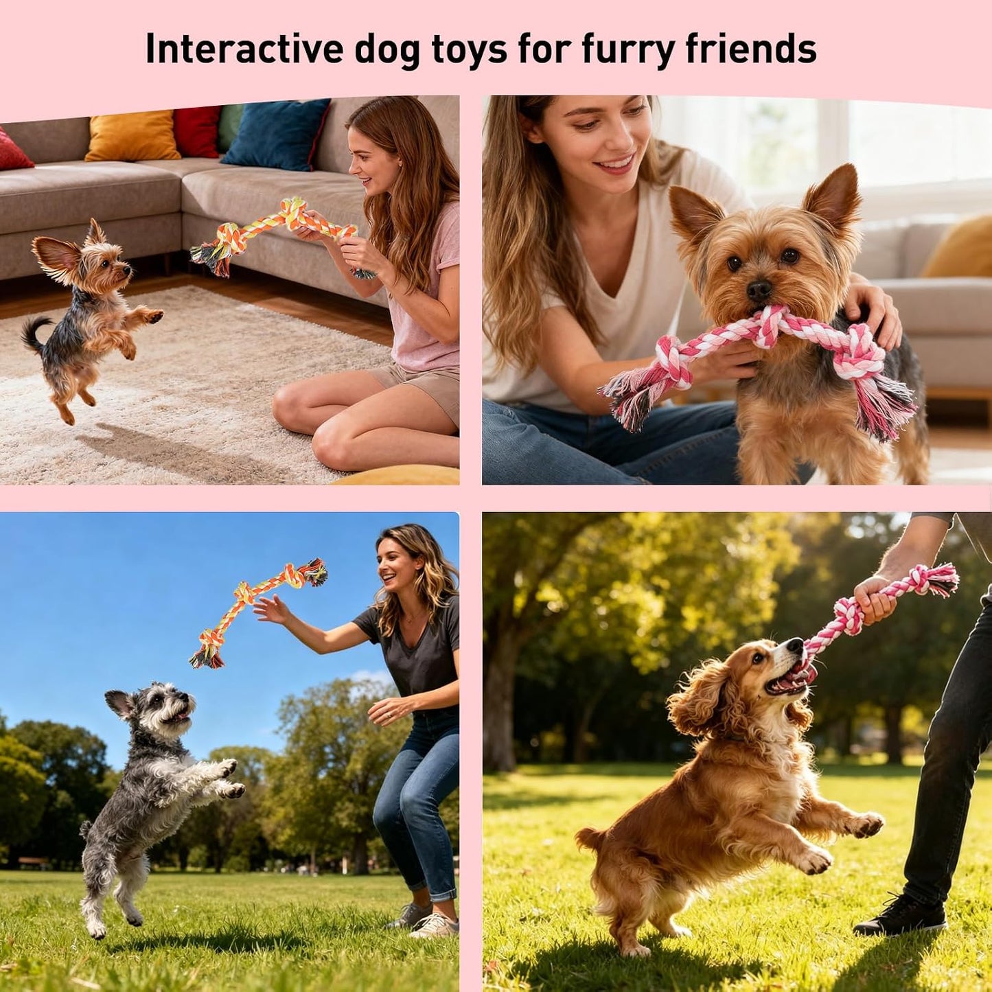 SZEE puppy chew toy showing durable three knot construction for anxiety relief
