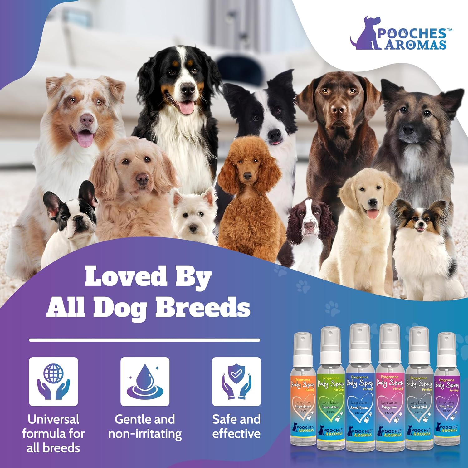 Pooches Aromas puppy safe deodorizing spray variety collection pack