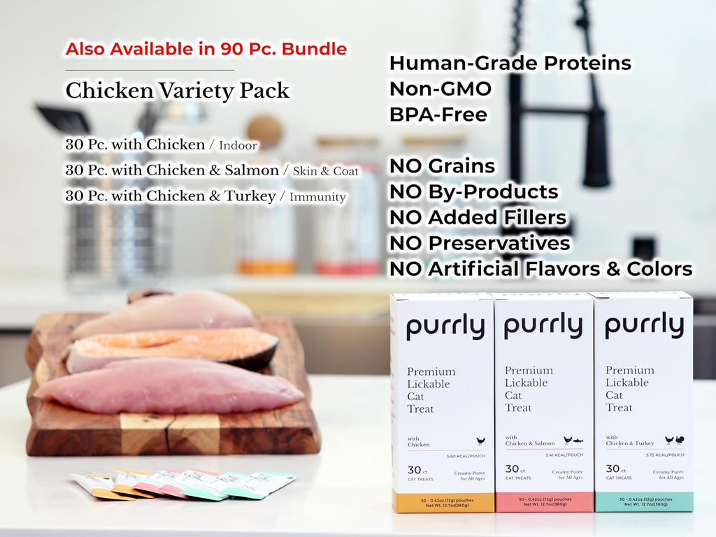 Purrly healthy chicken variety pack for cats 18 pieces
