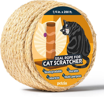 Pelzin Natural Sisal Rope for Cat Scratcher - 1/4 Inch by 50 Feet, Cat Tree Rope Twine for Scratching Post Replacement, Repairing, Recovering and DIY, White - Image 12