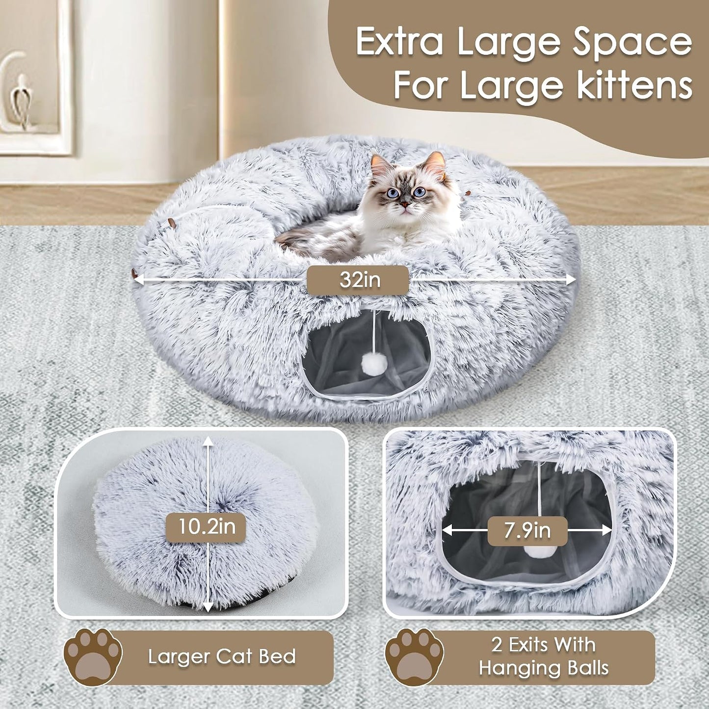 Baseola interactive cat play tunnel detached and unzipped showing the washable inner mat