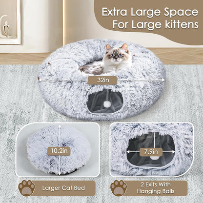 Baseola interactive cat play tunnel detached and unzipped showing the washable inner mat
