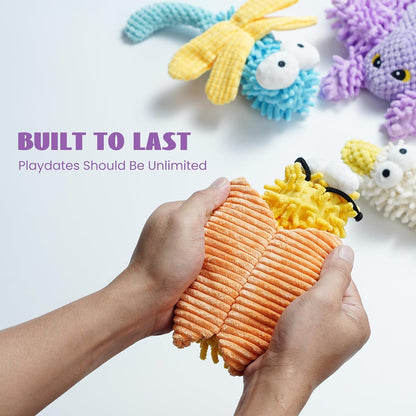 Nocciola small and medium breed dog teething toys showcasing the pink chenille and rope legs.