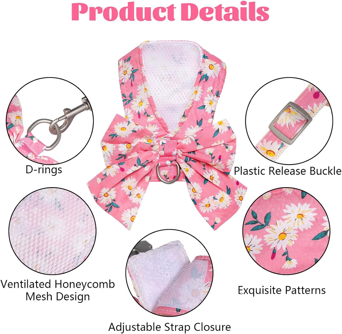 Small puppy wearing YKYUASD floral mesh vest harness