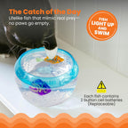Indoor kitten swatting at the multicolored Catstages Meow-Smerizing replacement fish.
