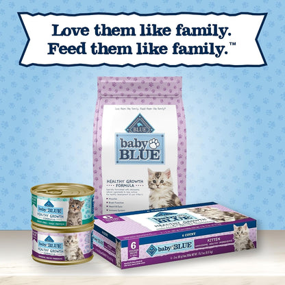 Blue Buffalo Baby Blue kitten wet food cans grouped together