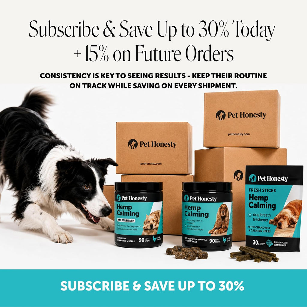 Hemp seed oil and valerian root soft chews for dogs from Pet Honesty