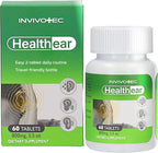 Invivotec Healthear ear wellness supplement front view bottle and box packaging