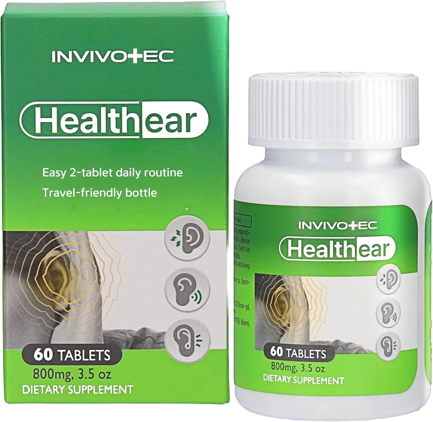 Invivotec Healthear 60 capsules bottle front view hearing support supplement