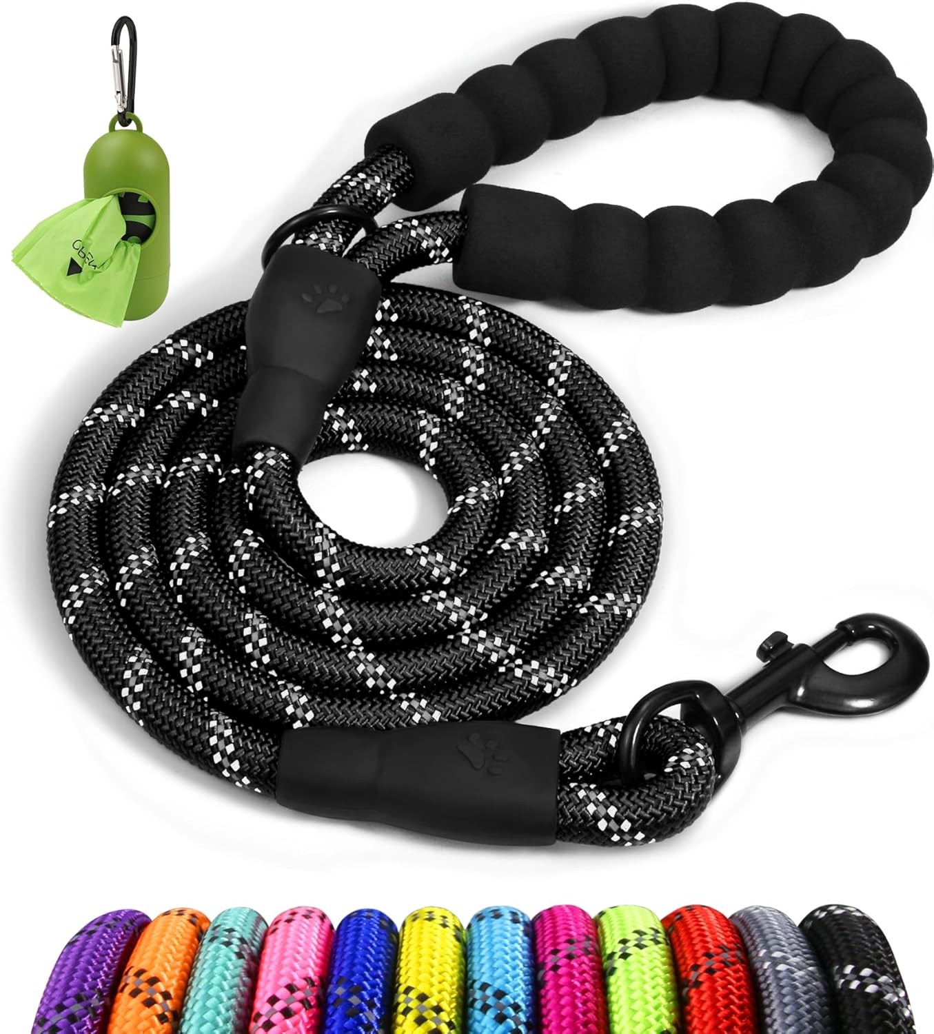 Taglory rope dog leash front view showing the premium black heavy duty climbing rope construction.