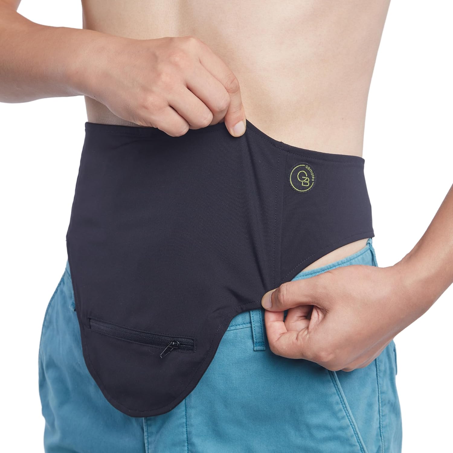 GBmates ostomy belt black front view for stoma support