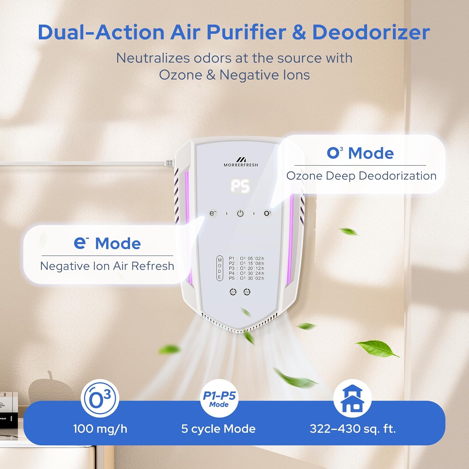 White plug-in pet air purifier for litter box smell removal