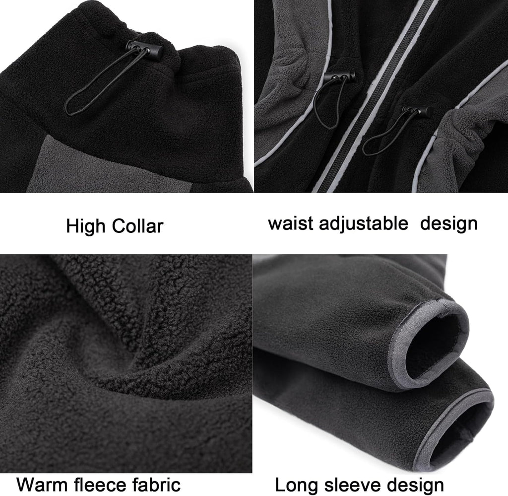 Black soft polar fleece pet apparel side profile.