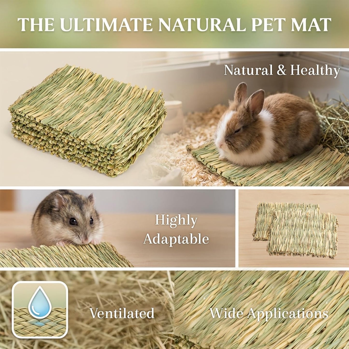 Guinea pig standing on comfortable woven hay bedding