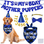 STMK Dog Birthday Decorations, Multi Sizes Dog Birthday Hat with Numbers Bandana Bow Tie It's My Bday Mother Puppers Banner for Small Medium Dogs Pets (Blue, Small) - Image 9