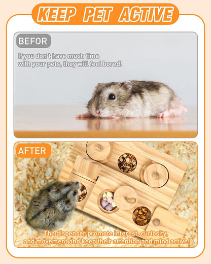 MWAOWM small rodent problem solving puzzle toy showing dimensions and packaging box