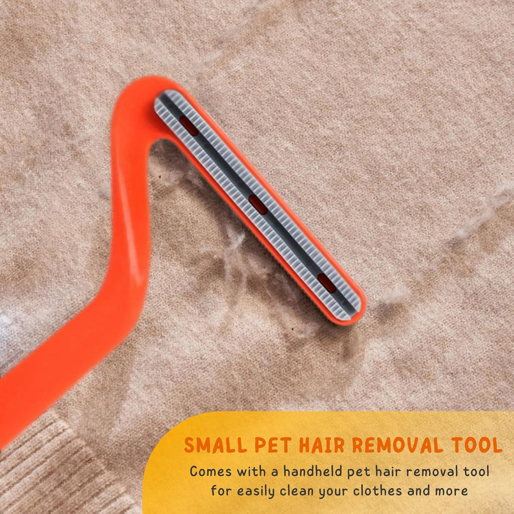 Person using KeFanta carpet rake on stairs for pet hair removal