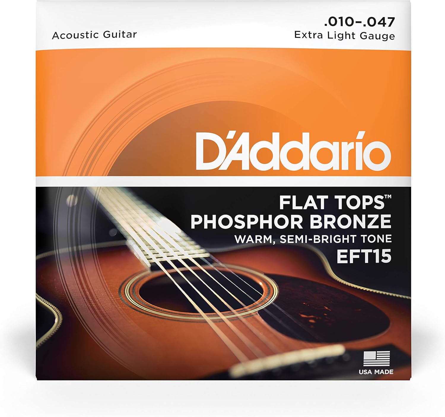 D'Addario Guitar Strings - Acoustic Guitar Strings - Flat Tops Phosphor Bronze - For 6 String Guitar - Warm, Semi-Bright Tone - EFT15 - Extra Light, 10-47 - Image 2