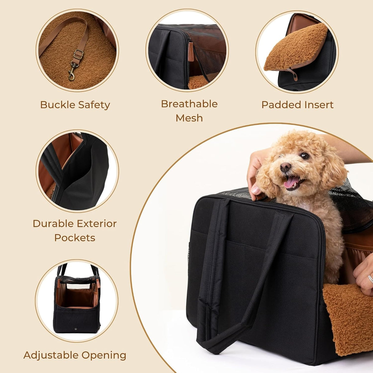 Wagfur black dog travel bag showing breathable mesh top