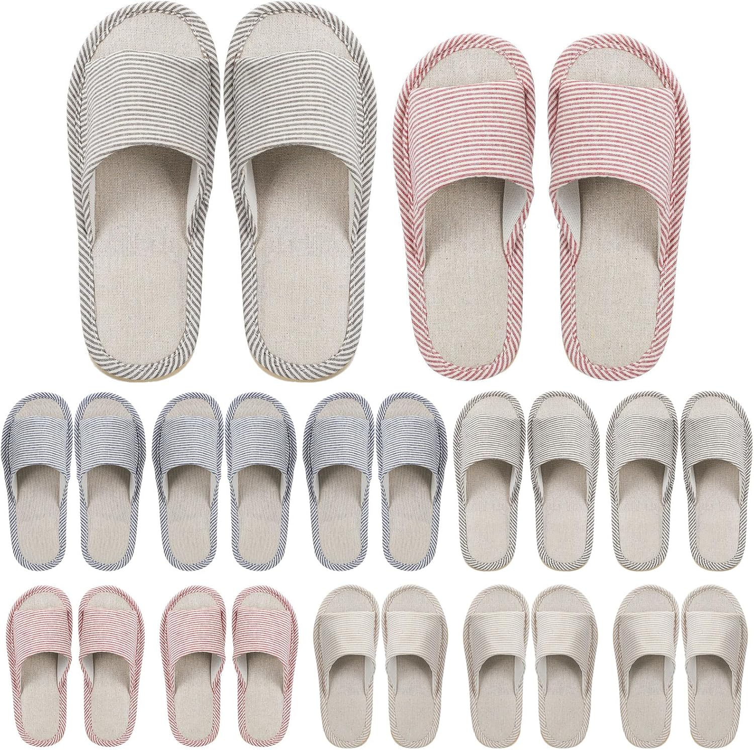 Suhine 12 pairs open toe guest spa slippers front view