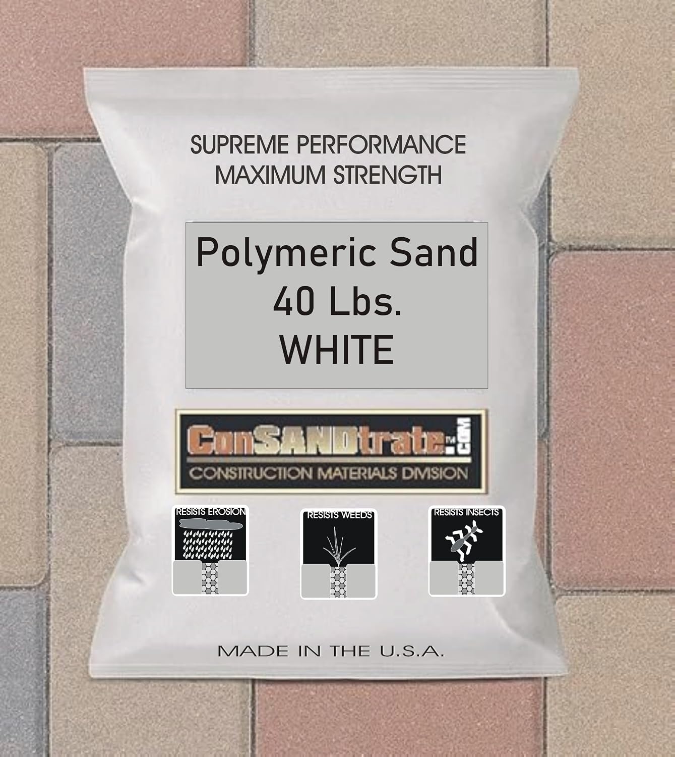 Consandtrate Polymeric Sand 40 Lbs white bag front view
