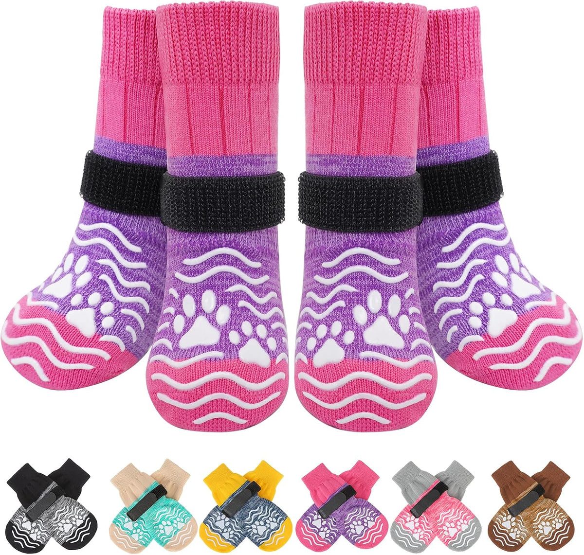 PUPTECK Anti Slip Dog Socks, Shoes with Grippers to Prevent Licking Hardwood Floors Traction, Rubber Boots & Paw Protectors for Small Medium Large Dogs Cold/Hot Pavement, Senior Dogs Booties Khaki - Image 10