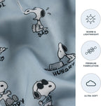 Close-up view of the printed heathered terry fabric on the Berkshire Blanket Snoopy different emotion hoodie.
