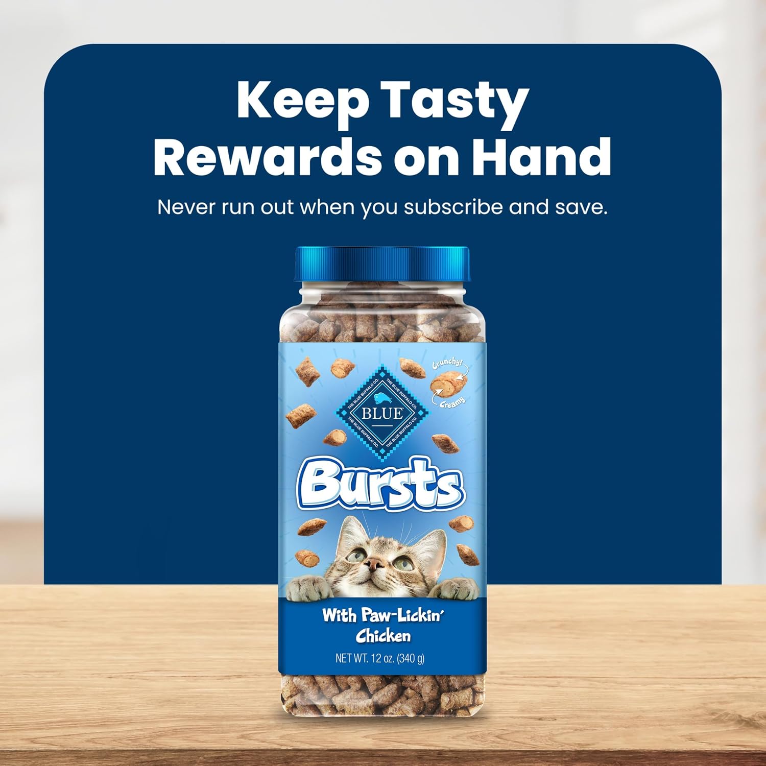 Blue Buffalo Bursts Paw-Lickin' Chicken Crunchy & Creamy Cat Treats, Great for Training, Made with Real Chicken Natural Cat Treats Enhanced with Vitamins, Minerals & Other Nutrients, Tub 12 oz. - Image 10