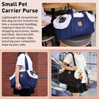 ETIAL Small Dog Carrier Purse, Winter Fleece Warm Dog Tote Bag Carrier with Secure Harness Clip for Puppy Kitten, Waterproof Pet Travel Handbag for Shopping, Hiking and Walking (Black) - Image 5