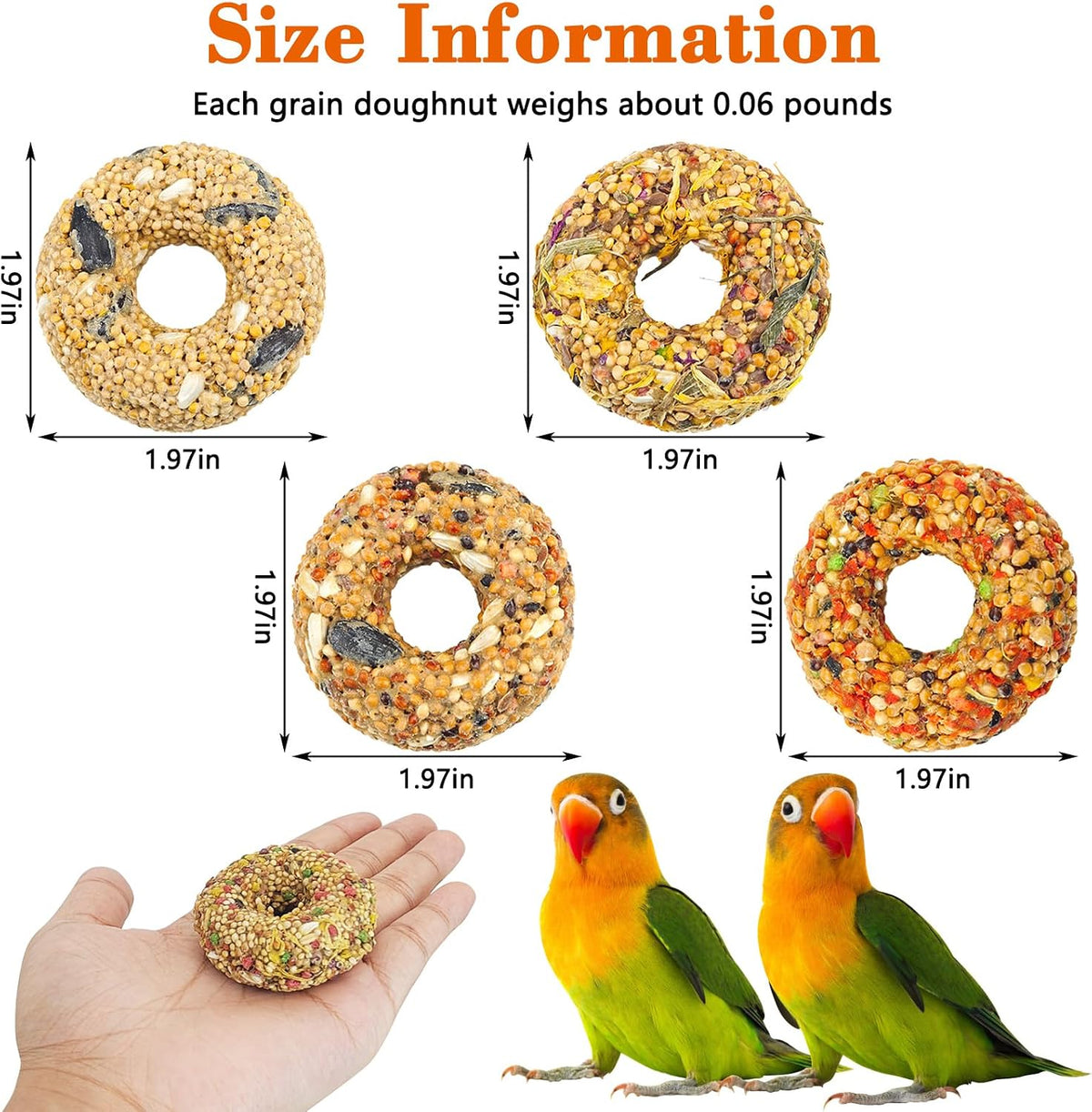 Fhiny donut shaped bird food natural grain close up