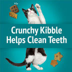 Friskies Meow Luau Crunch pouch with seafood imagery