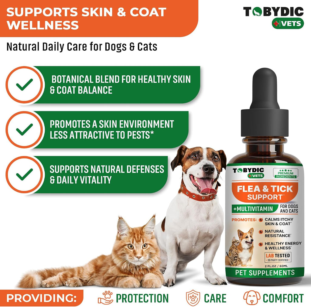 Tobydic natural flea and tick herbal medicine for dogs showing supplement facts label.